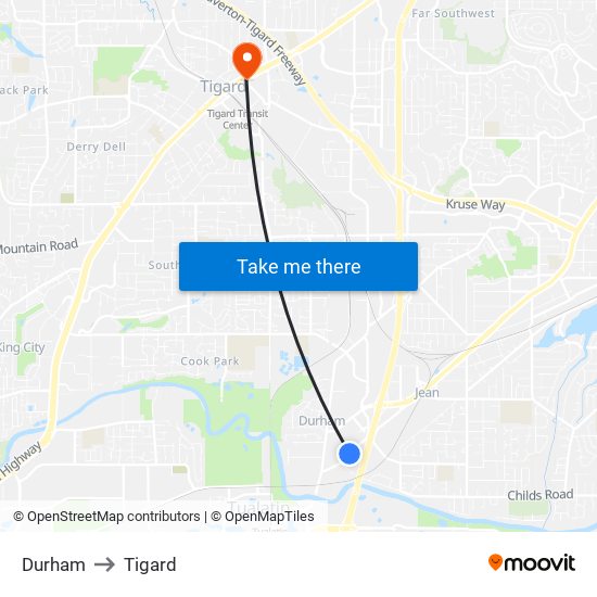 Durham to Tigard map