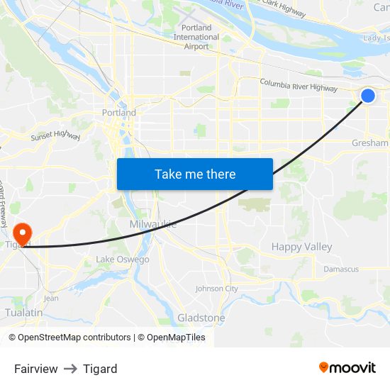 Fairview to Tigard map
