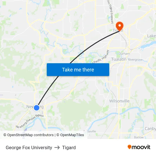 George Fox University to Tigard map