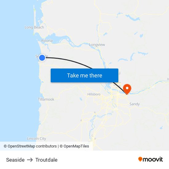 Seaside to Troutdale map