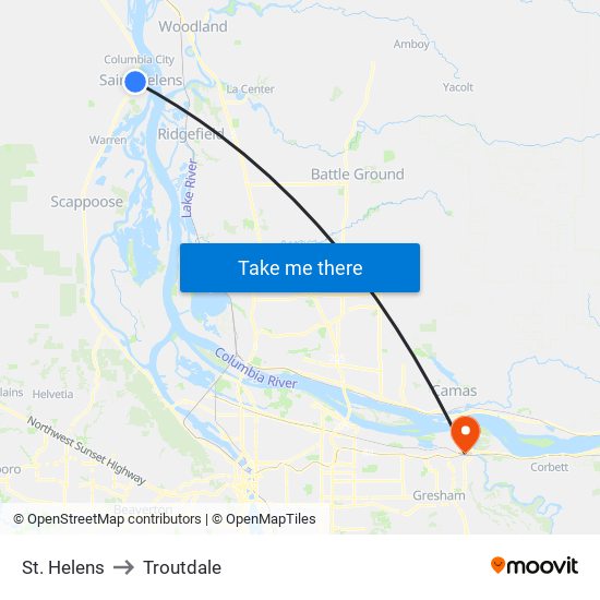 St. Helens to Troutdale map