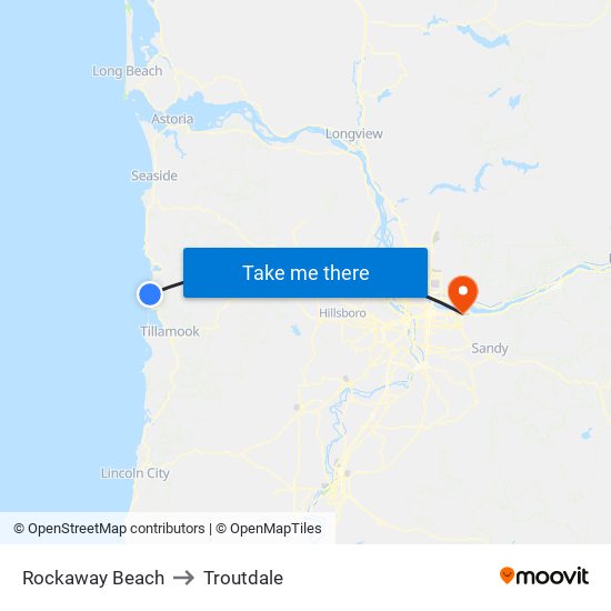 Rockaway Beach to Troutdale map