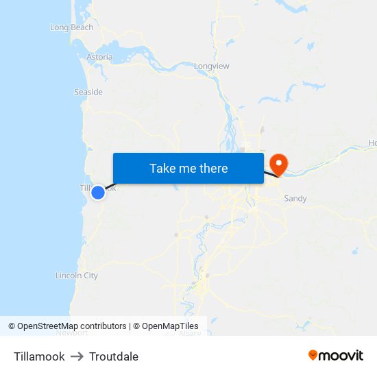 Tillamook to Troutdale map