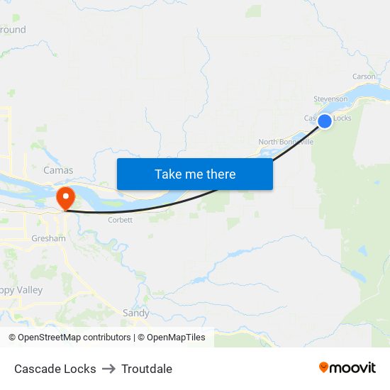 Cascade Locks to Troutdale map