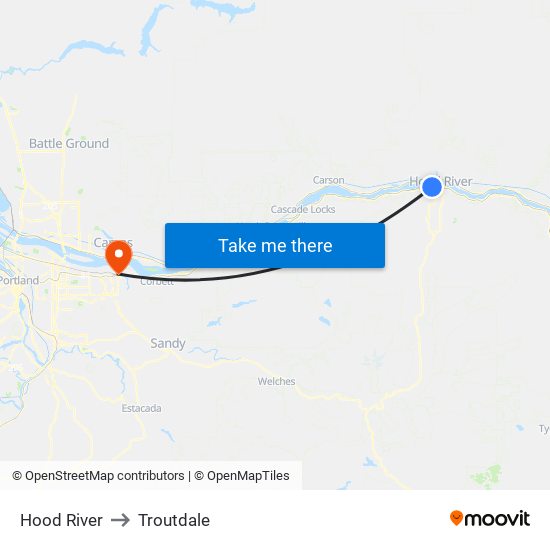 Hood River to Troutdale map