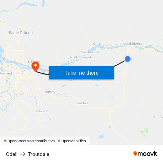 Odell to Troutdale map