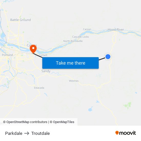 Parkdale to Troutdale map