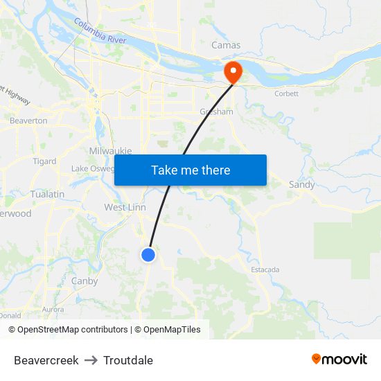 Beavercreek to Troutdale map
