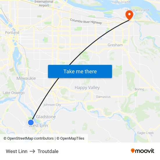 West Linn to Troutdale map