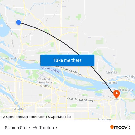 Salmon Creek to Troutdale map