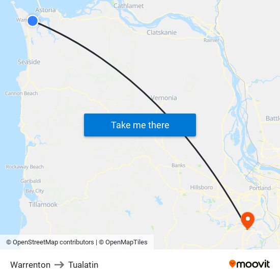 Warrenton to Tualatin map