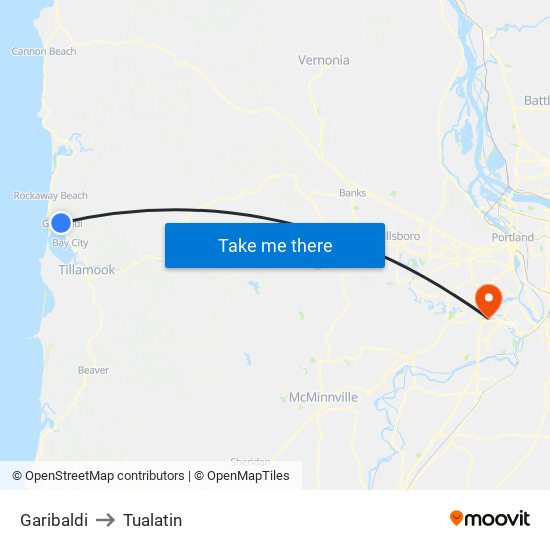 Garibaldi to Tualatin map