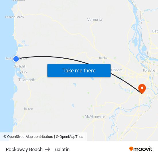 Rockaway Beach to Tualatin map