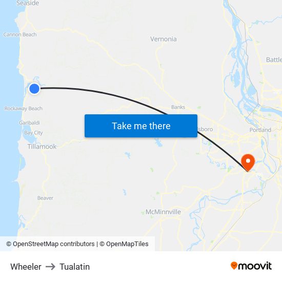 Wheeler to Tualatin map
