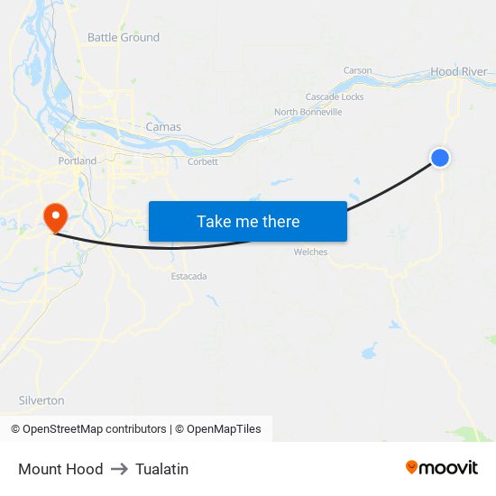 Mount Hood to Tualatin map