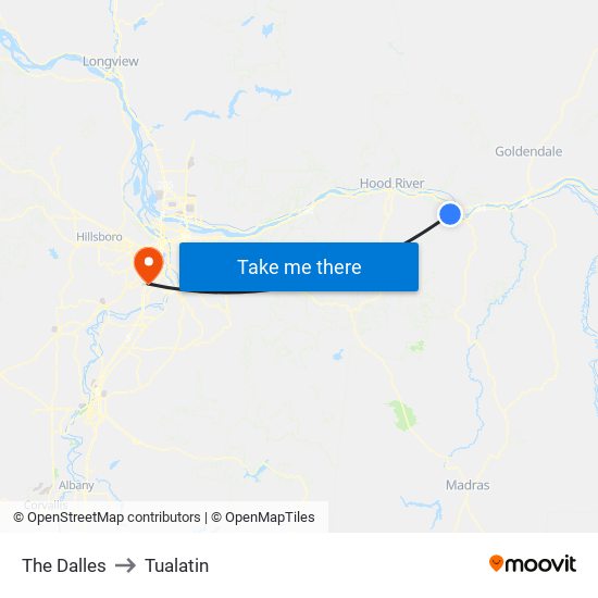 The Dalles to Tualatin map