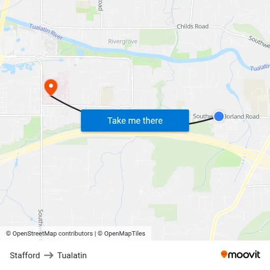 Stafford to Tualatin map