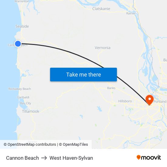 Cannon Beach to West Haven-Sylvan map