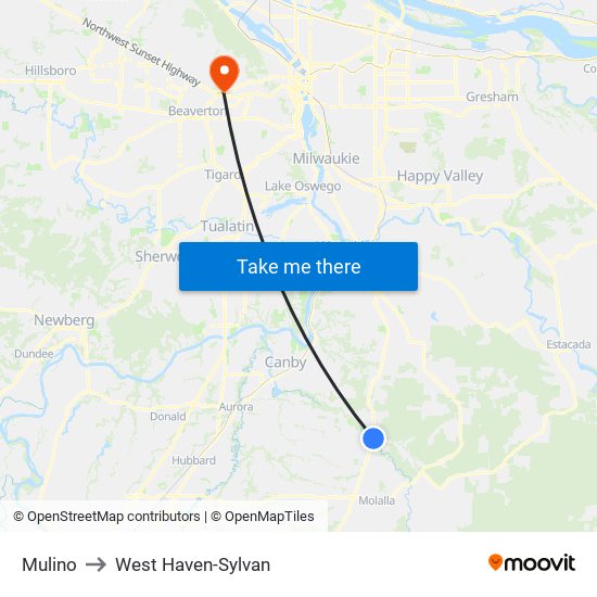 Mulino to West Haven-Sylvan map