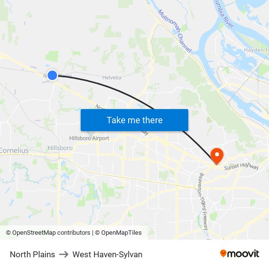 North Plains to West Haven-Sylvan map