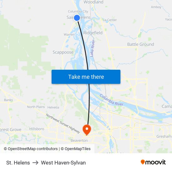 St. Helens to West Haven-Sylvan map