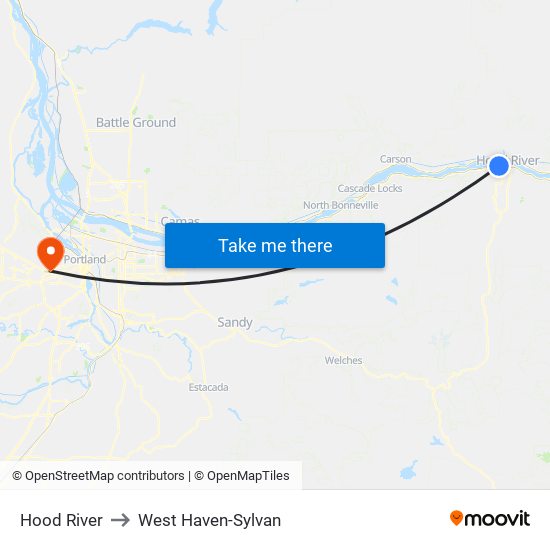 Hood River to West Haven-Sylvan map