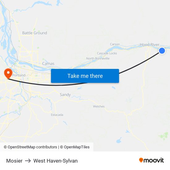 Mosier to West Haven-Sylvan map