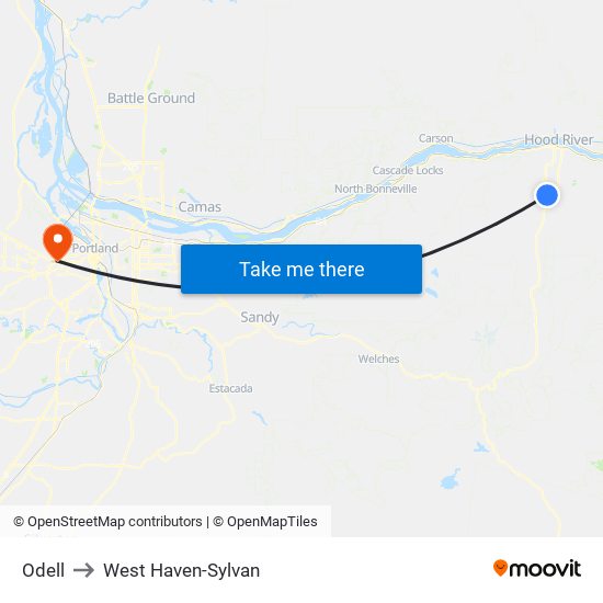 Odell to West Haven-Sylvan map