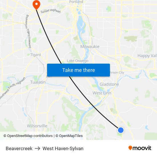 Beavercreek to West Haven-Sylvan map