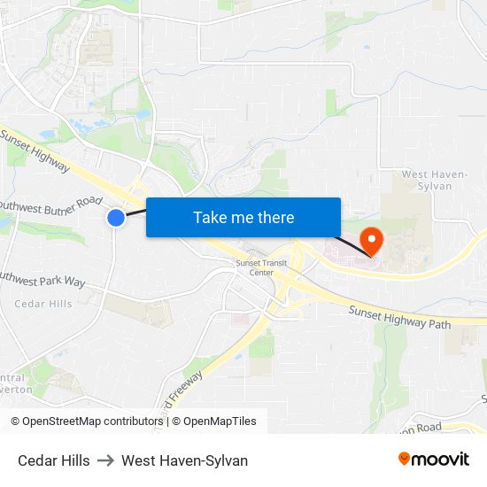 Cedar Hills to West Haven-Sylvan map