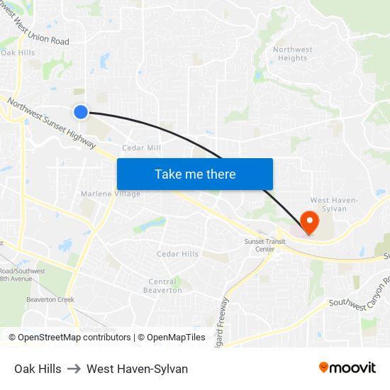 Oak Hills to West Haven-Sylvan map