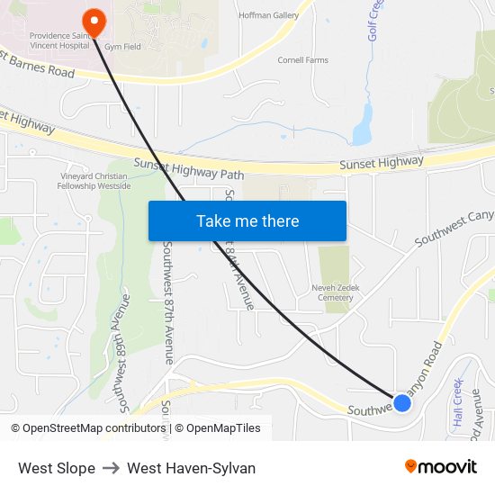 West Slope to West Haven-Sylvan map