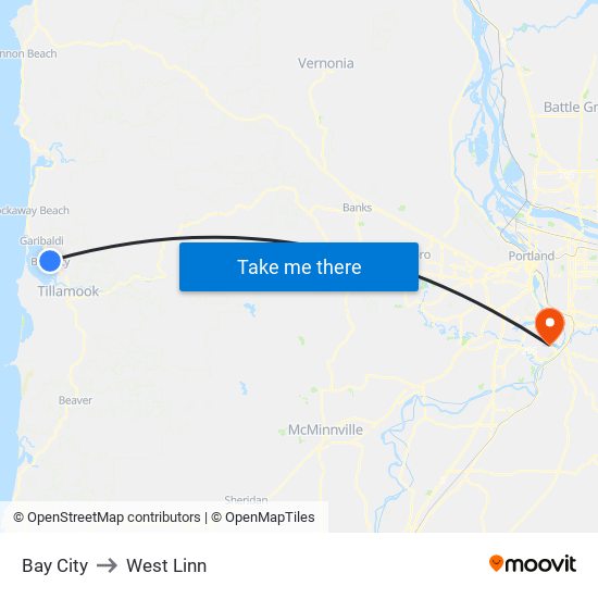Bay City to West Linn map