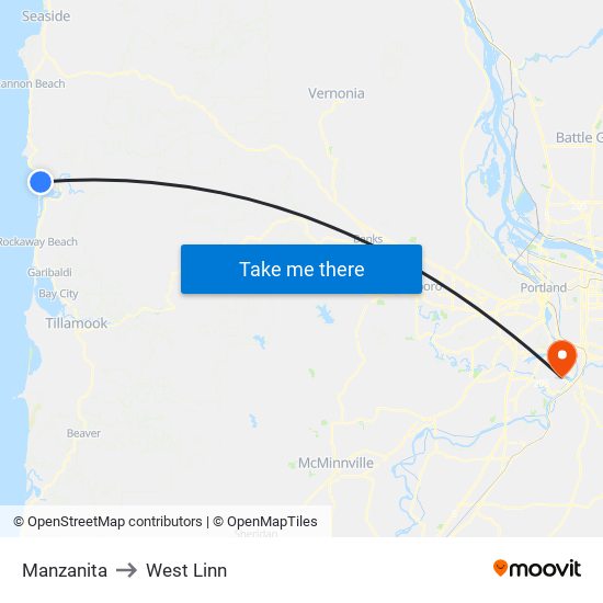 Manzanita to West Linn map