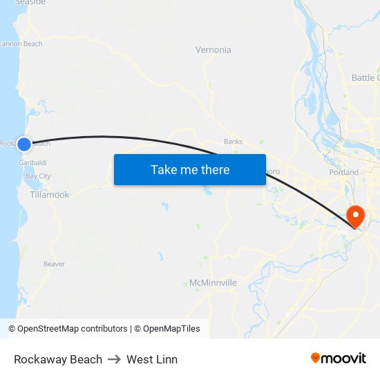 Rockaway Beach to West Linn map