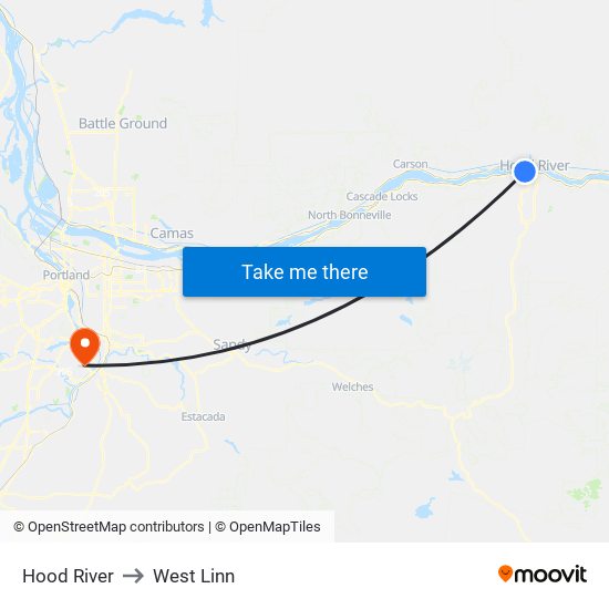 Hood River to West Linn map