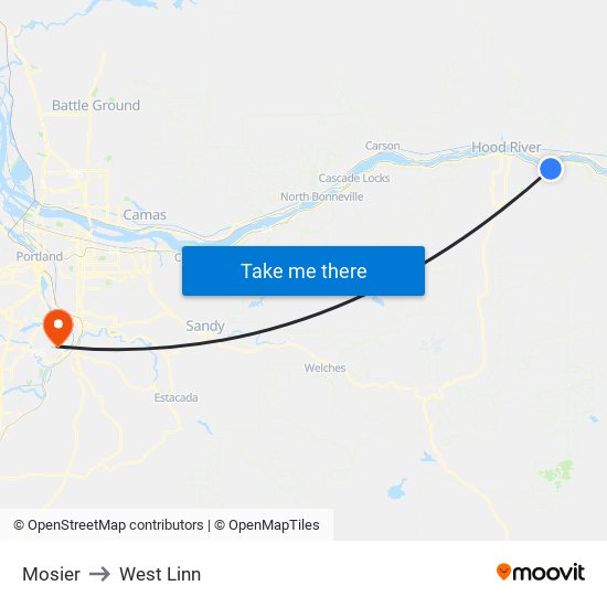 Mosier to West Linn map