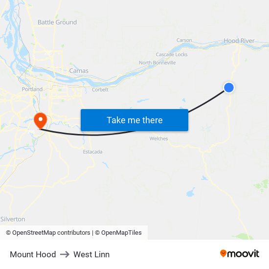 Mount Hood to West Linn map