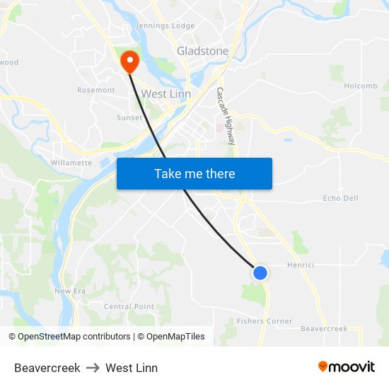 Beavercreek to West Linn map