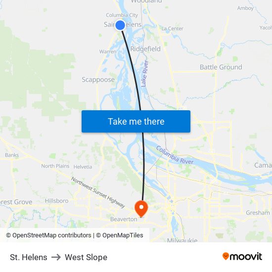 St. Helens to West Slope map