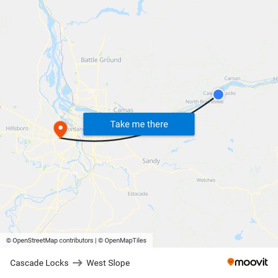 Cascade Locks to West Slope map