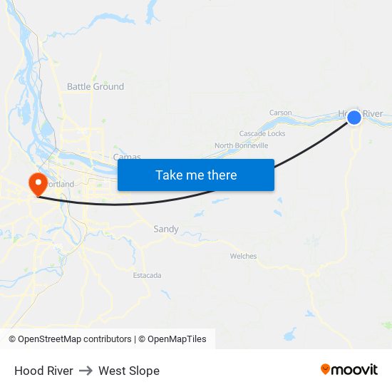Hood River to West Slope map