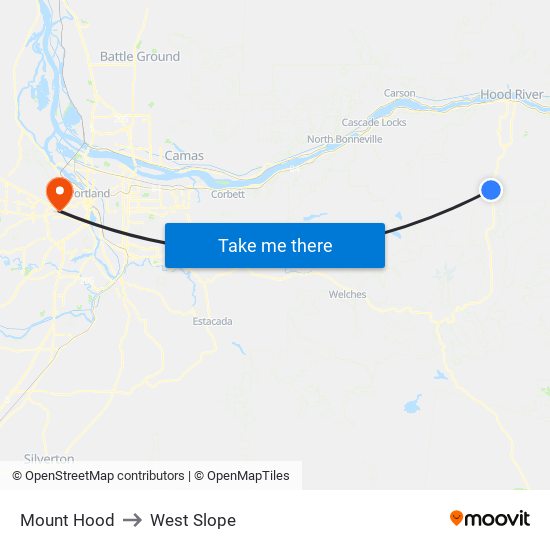 Mount Hood to West Slope map