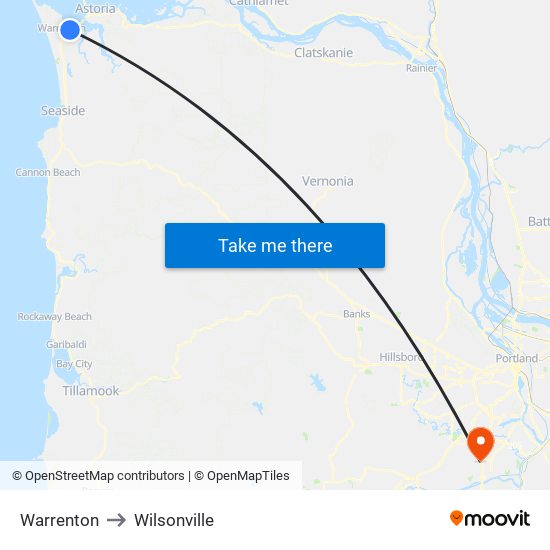 Warrenton to Wilsonville map