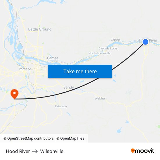 Hood River to Wilsonville map