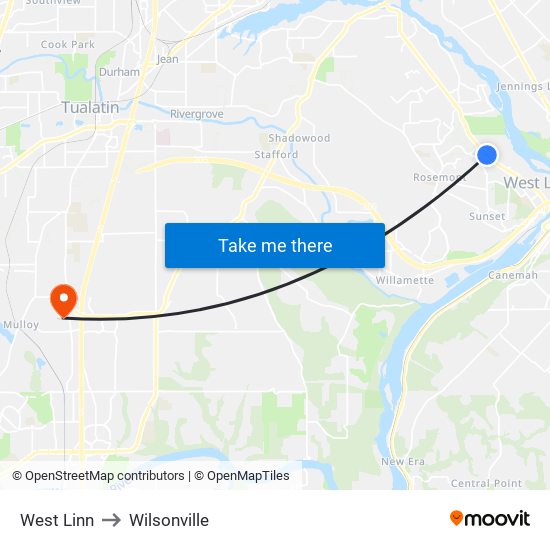 West Linn to Wilsonville map