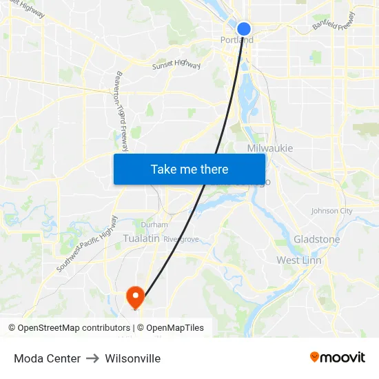 Moda Center to Wilsonville map