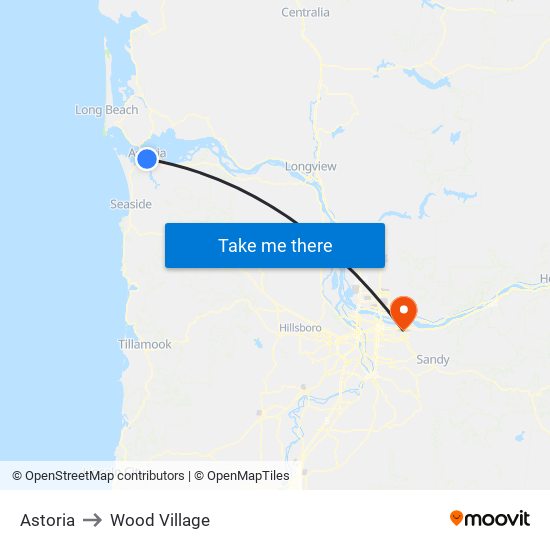 Astoria to Wood Village map