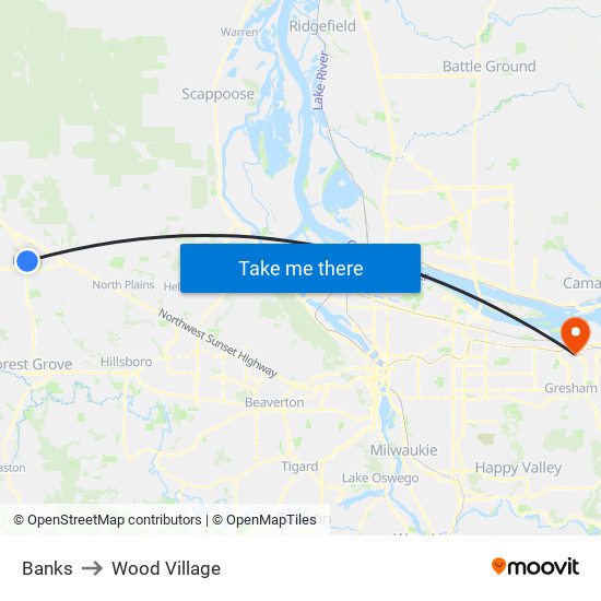 Banks to Wood Village map