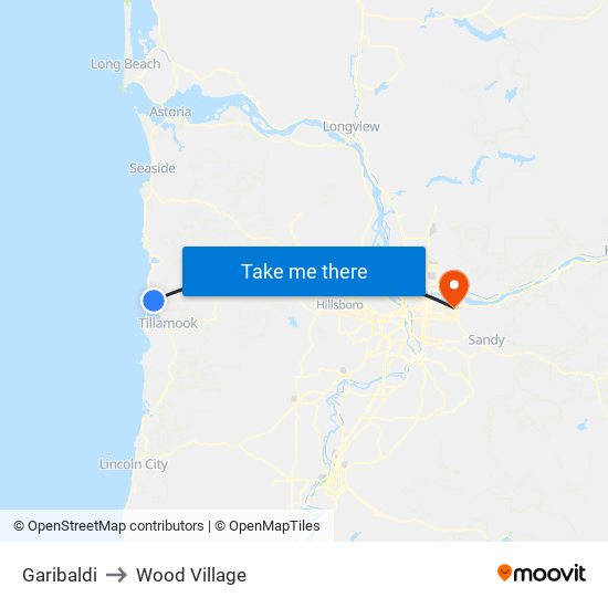 Garibaldi to Wood Village map